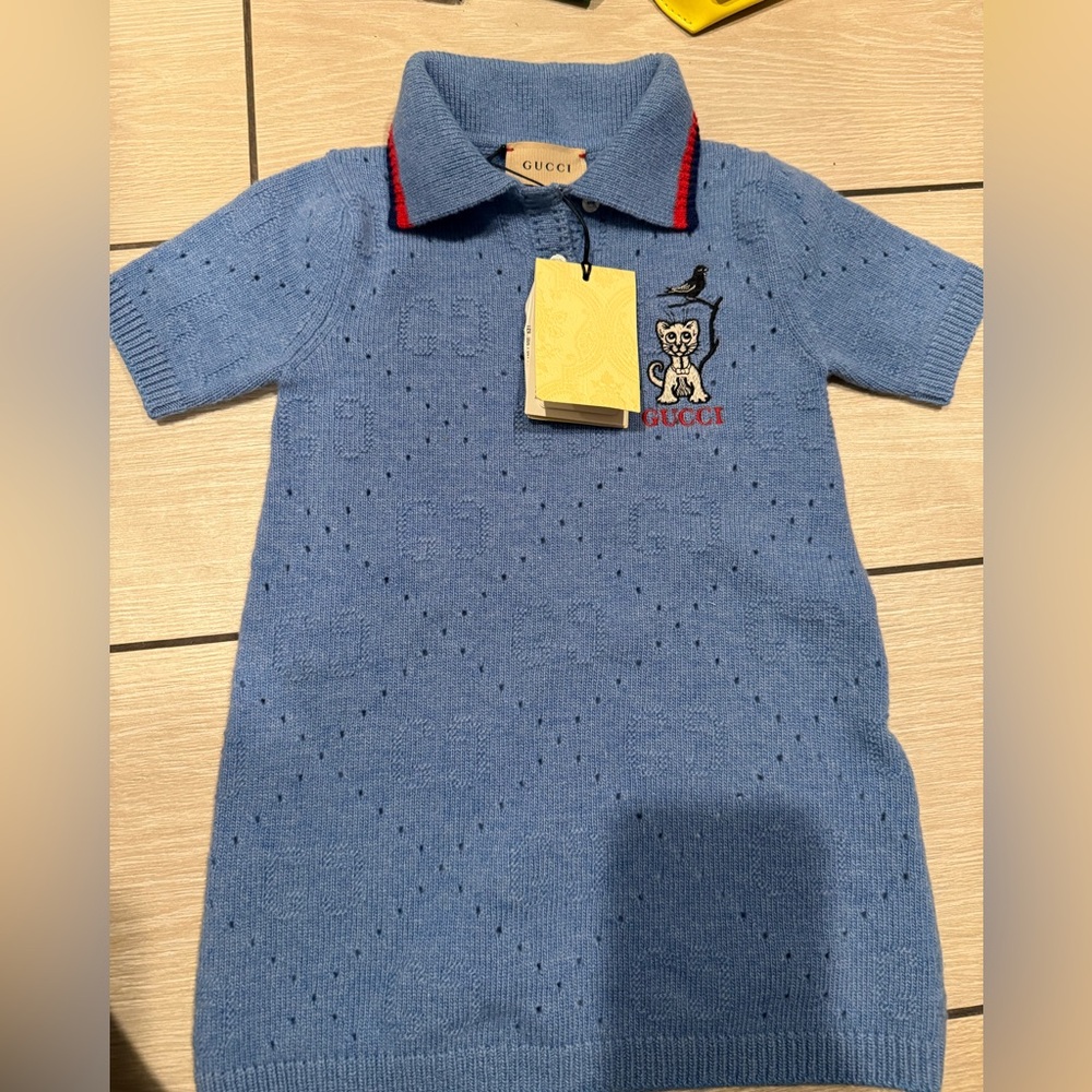 Brand new kids Gucci Light Blue Knit dress size 18/24 moths